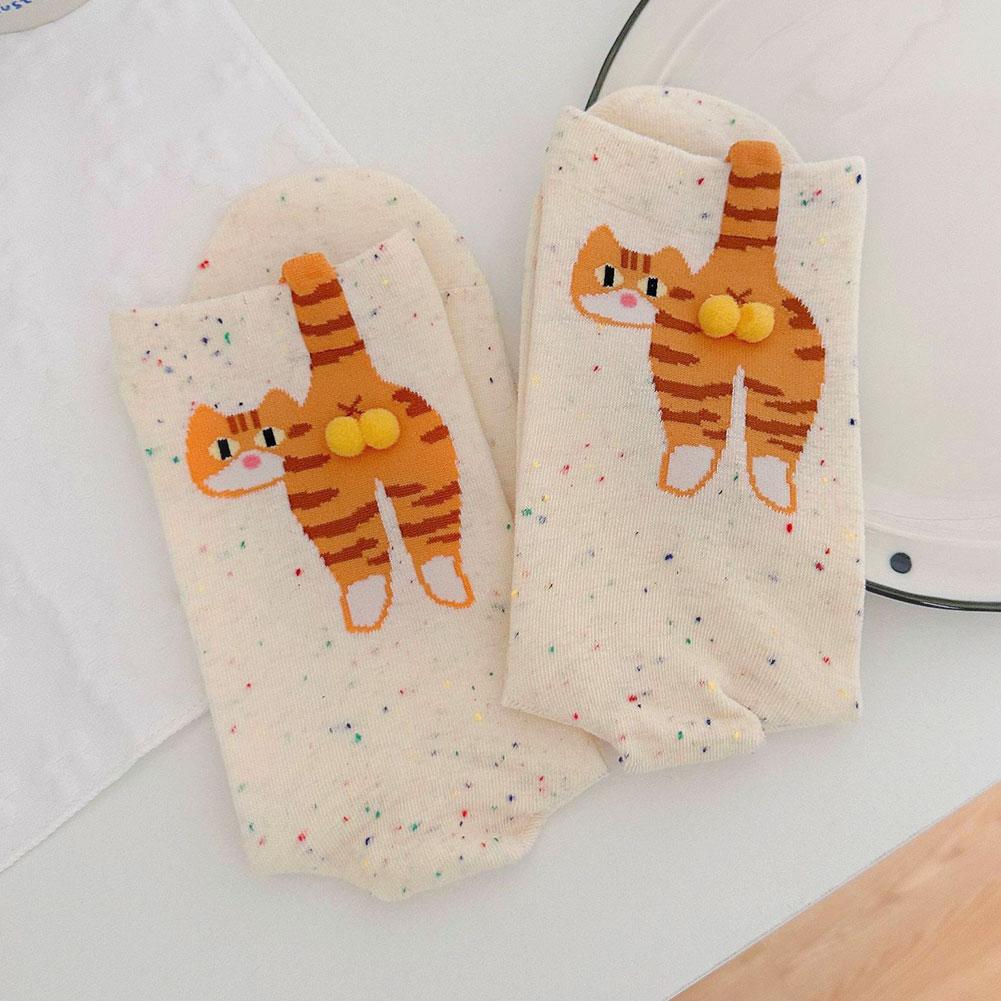 Funny Cotton Socks with Balls Cartoon Animal Socks Breathable Cat Middle Tube Socks Novelty Gifts for Cat Lovers