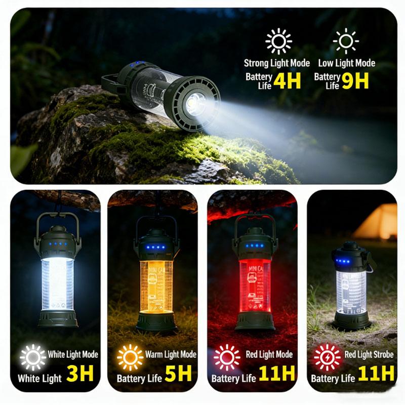Outdoor Tent Night Light LED Camping Lantern Flashlight Rechargeable Bright Portable Light 6 Lighting Modes Waterproof with Hook