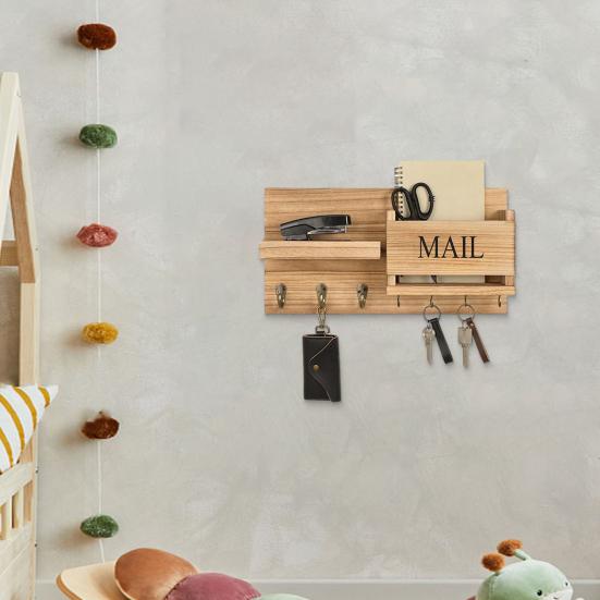 Настенная полка 4-в-1 для прихожей, держатель для почты, крючки, деревенский деревянный, с креплением на стену для ключей, органайзер для прихожей