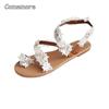 Роскошные 2024 года, новые женские босоножки с римскими бусинами, элегантные босоножки, модные туфли больших размеров 42 43, плоские туфли, летние бохо, слипоны