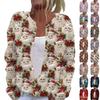 Women's Fashion Christmas Printed Long Sleeve Knitted Cardigan Button Down Jacket