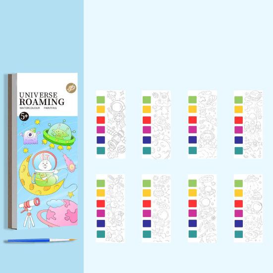 1/7Pcs Watercolor Painting Book Kids DIY Bookmark Fun Drawing Book with 21 Unique Patterns 6 Vibrant Watercolor Shades Painting Pad