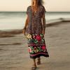 Летнее платье Женское длинное платье бохо для пляжа Элегантное платье макси V-образный вырез Короткий рукав Летнее платье-туника Легкое воздушное