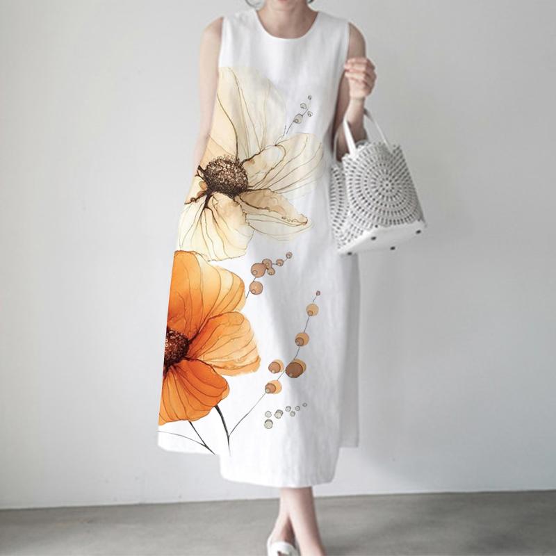 ZANZEA Женское летнее повседневное платье без рукавов с цветочным принтом и круглым вырезом