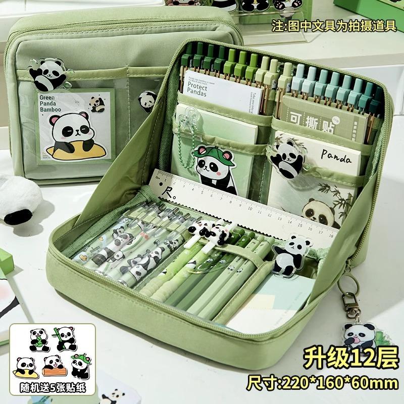 12-layer Panda Pencil Case, Large Capacity, High-value Stationery Box for Boys and Girls, Cute Junior High School Stationery, Pencil Case.