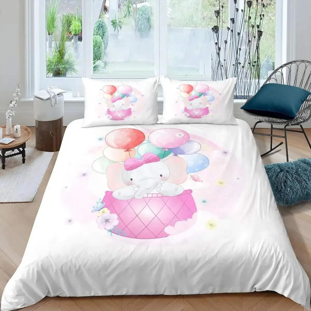 Elephant Soft Duvet Cover Set for Girl Lovely Carton Animals Elephant featuring Buterfly plus Bird Beding Set Warm Comforter Cover Quen Sized