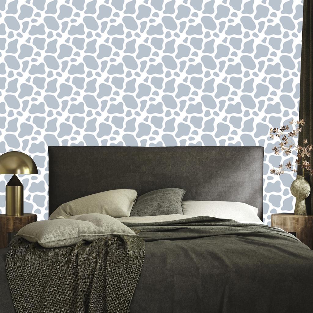 Cow Patches Wallpaper Light Gray and White for Living Room and Bedroom 50x1000