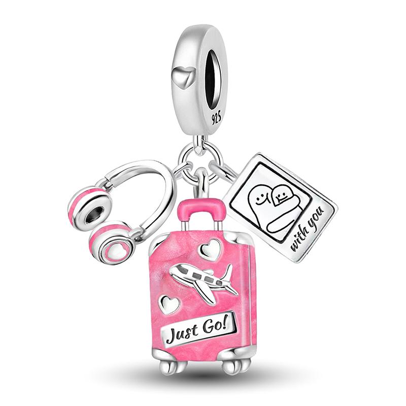 Медные подвески Циркон Розовое Сердце Любви Шармы Бусины Подходят для Оригинального Браслета Пан Браслеты DIY Ювелирные Изделия Для Женщин