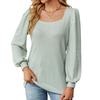 Autumn Winter Women's U-neck Top Patchwork Bubble Sleeve Long Sleeve Loose T-shirt