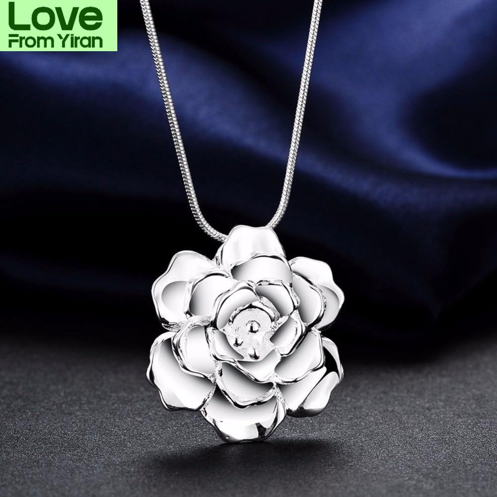 Lekani 925 Sterling Silver Lotus Necklaces &Pendants For Women Elegant Flower Short Necklace Sterling Silver Fine Jewelry Bijou
