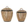 Set of Baskets DKD Home Decor Black Natural Metal Rattan 48 X 48 X 55 Cm (2 Units)