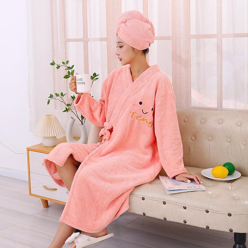 Зимние женские банные халаты банные полотенца коралловый флис утолщенные домашние банные юбки с длинными рукавами с перекрестной завязкой