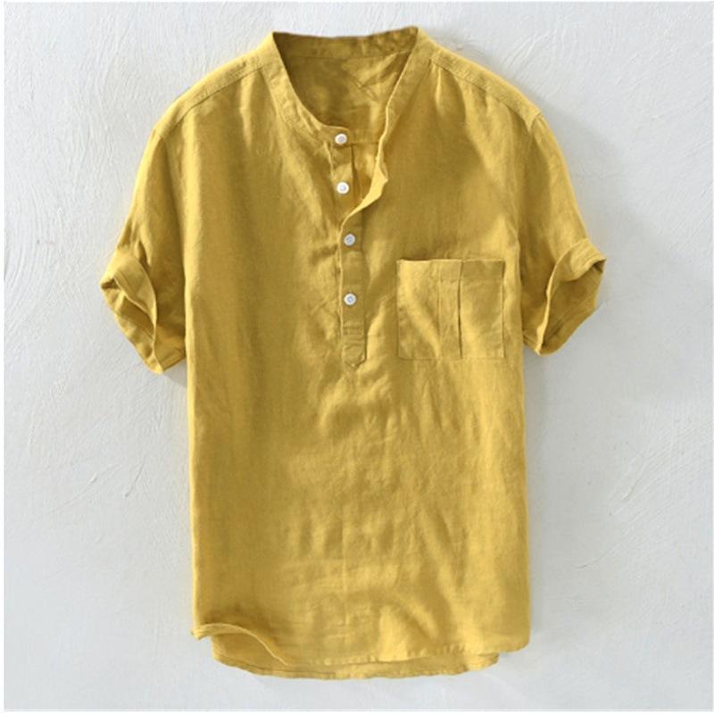 Sleeve Color Short Solid Mens Fashion Casual Shirt Mens Loose Pullover Tops