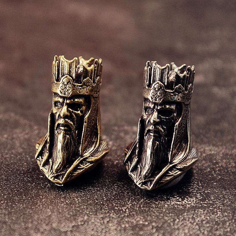 Корона Череп Король Скелет Голова Мужчины Скульптура Латунь Бусины для Ножа EDC На Открытом Воздухе DIY Плетеный Темляк Брелок Подвеска Аксессуар