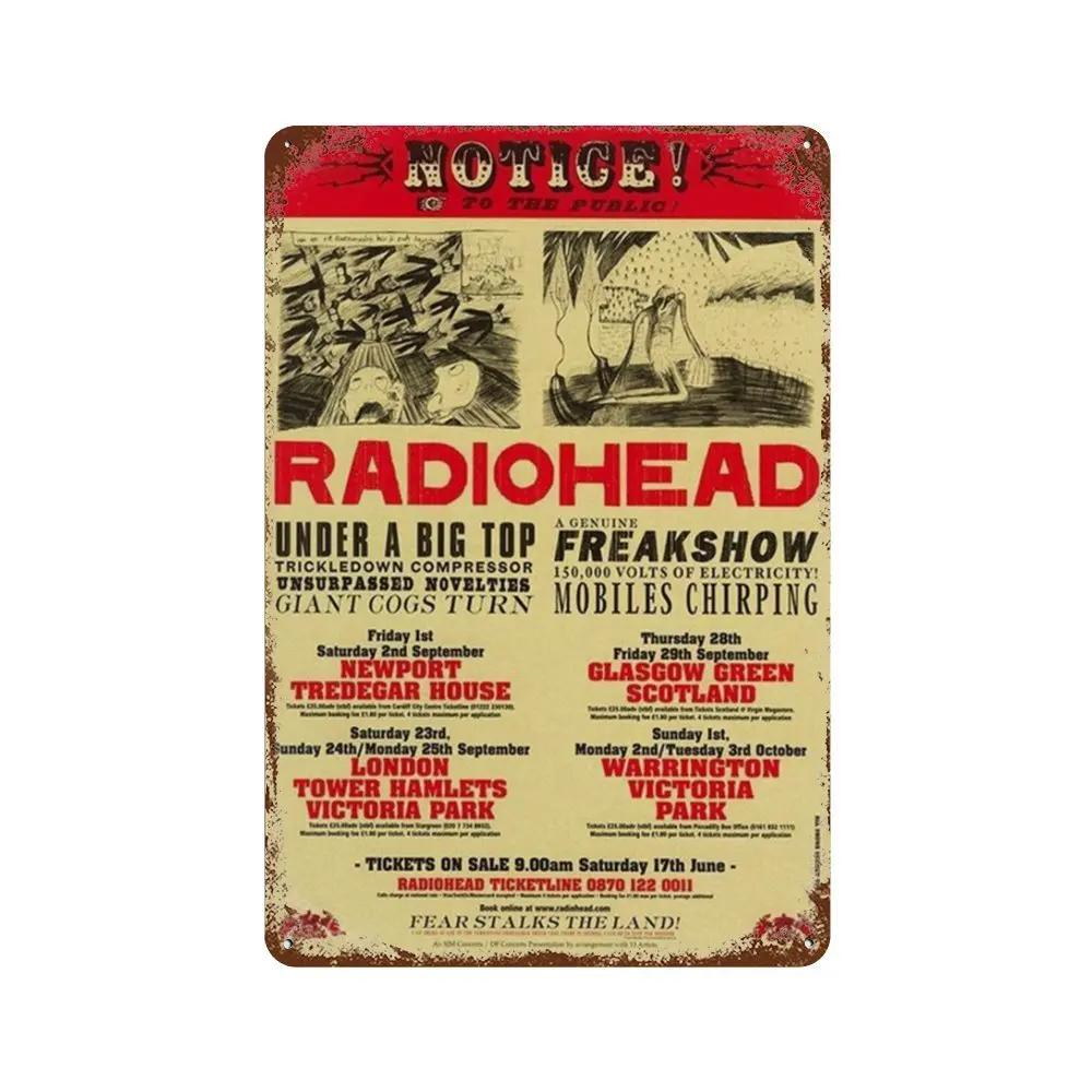 Рок-группа Radiohead Music Art Poster Ретро Металлическая жестяная вывеска Винтажная табличка для дома, комнаты, бара, клуба, мужской пещеры, кафе, декор настенные тарелки