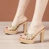 Small Size 32-43 Sexy Gold White Weding Shoes Summer Platform Slides 2025 Women's Block High Heels Slippers Office Party Model
