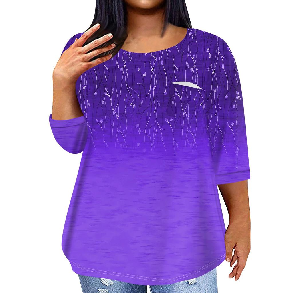 Женский модный повседневный пуловер с круглым вырезом и рукавом три четверти с принтом, топ с рукавами 4/3