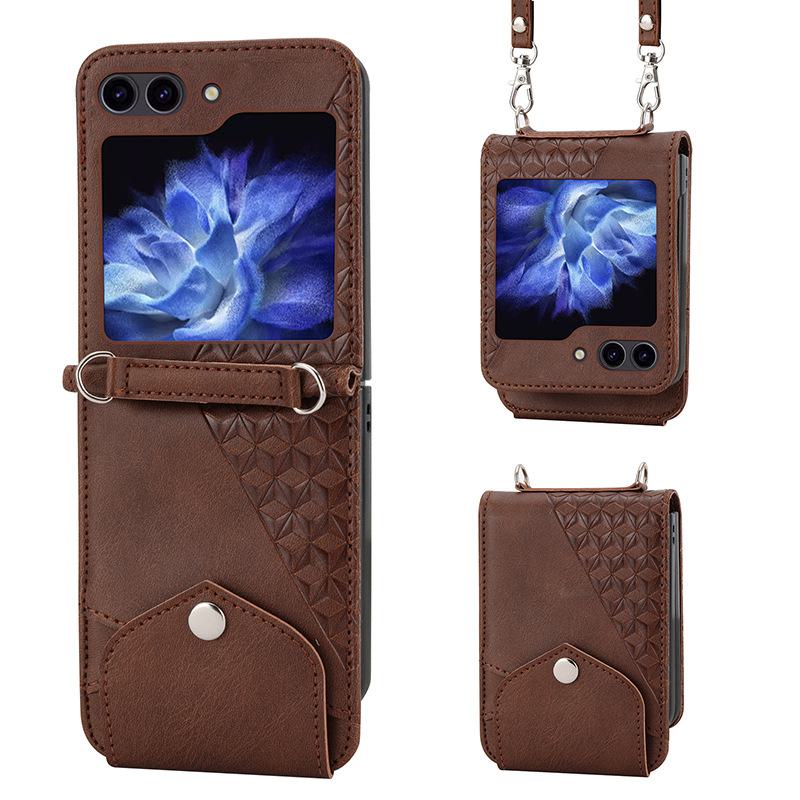 Samsung Z Flip Leather Case, Calf Pattern Full Coverage for Z Flip5, 4, 3.