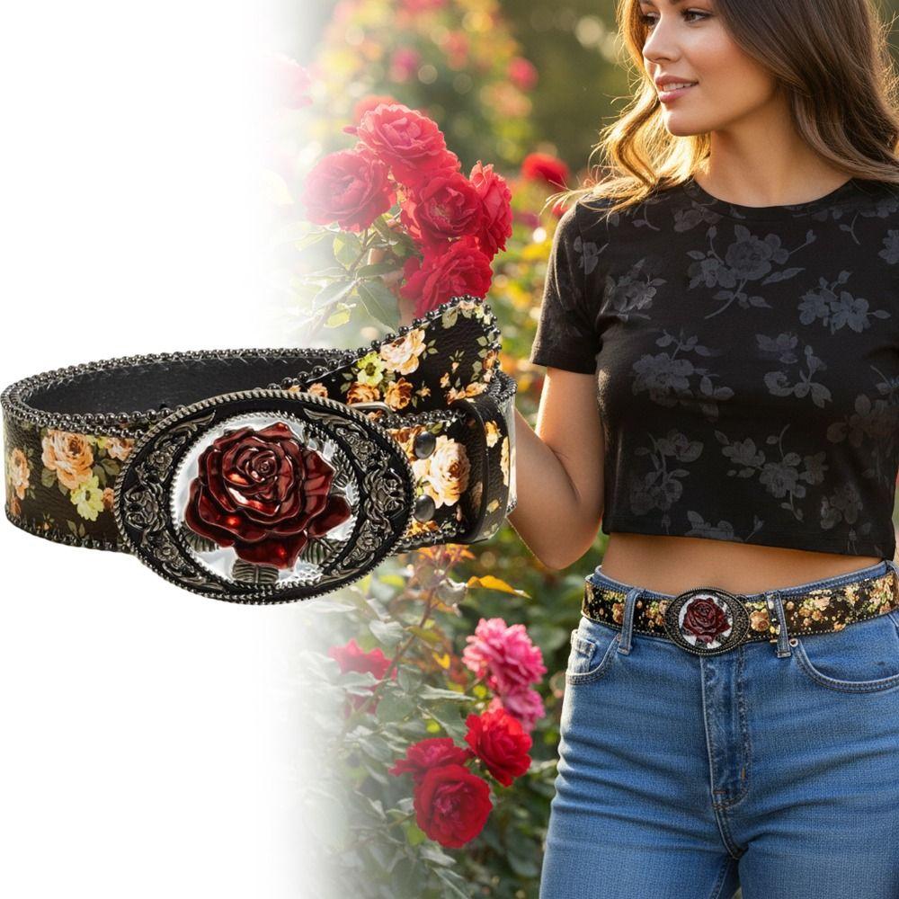 Border Bead Floral Jeans Belts Bohemian Style Retro Rose Flower Belt  Women's Accessories