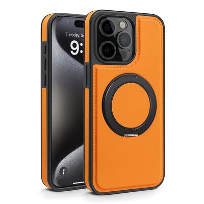 Чехол для iPhone 15 Pro с кольцом-подставкой, совместимый с MagSafe, задняя крышка из ПУ-кожи