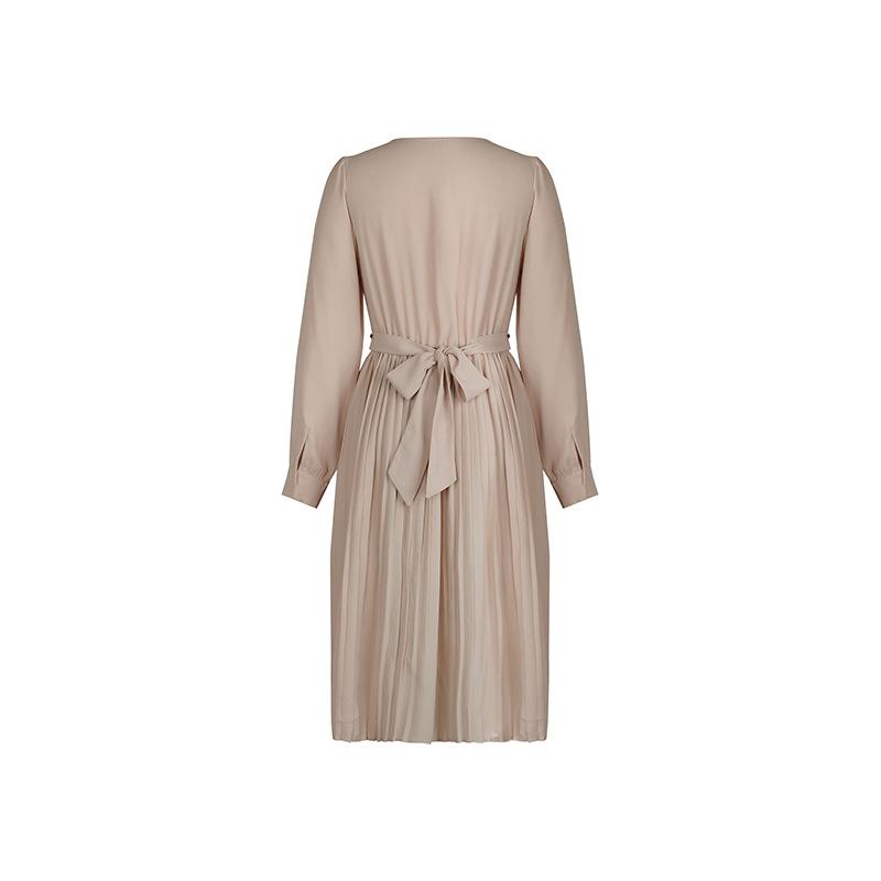 Осенние женские однотонные плиссированные платья со шнуровкой, шикарные, удобные и универсальные, темпераментные, элегантные, повседневные, женская одежда, нежное женское платье