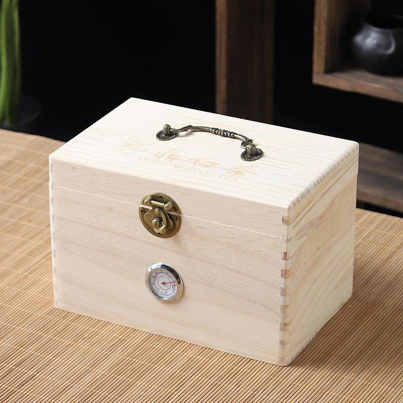 Portable Solid Wood Kung Fu Tea Storage Box with Thermometer