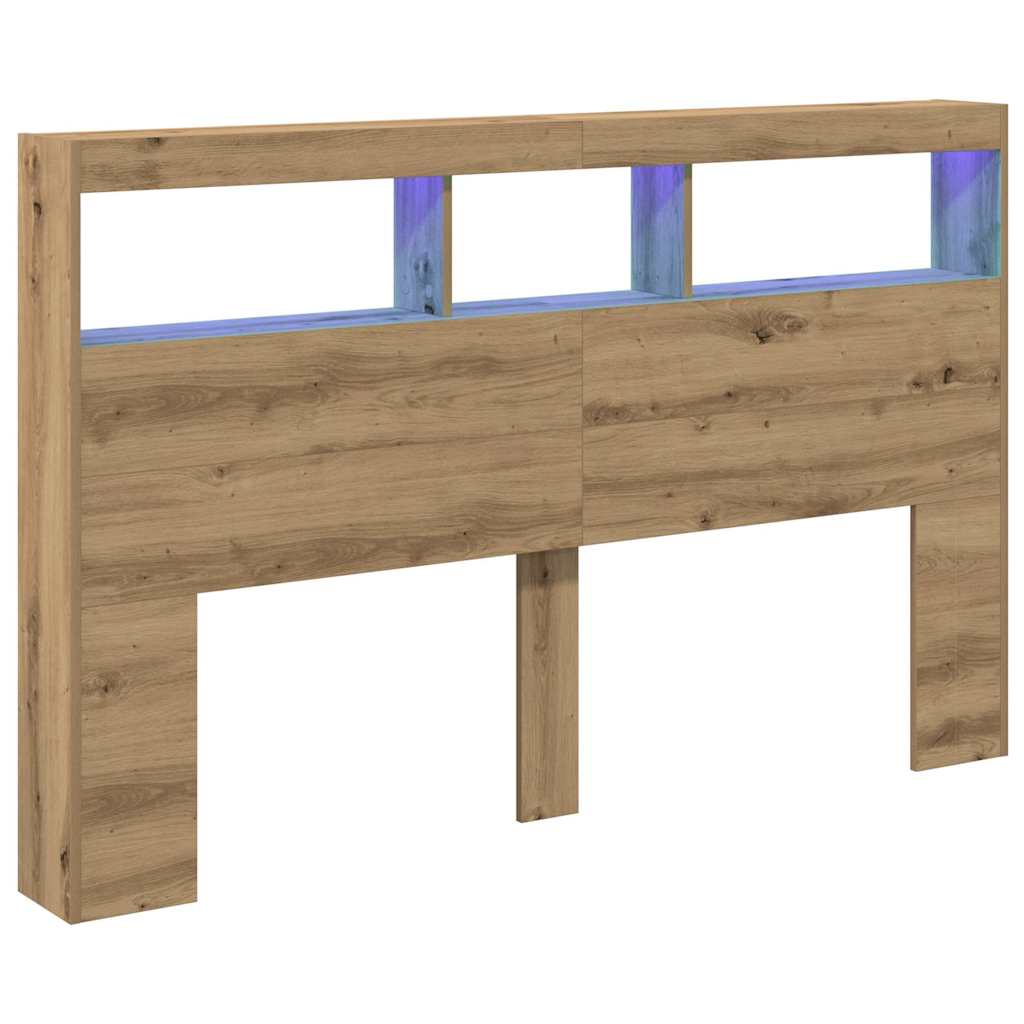 LED Headboard with Shelves Artisan Oak 160 x 17 x 102 cm