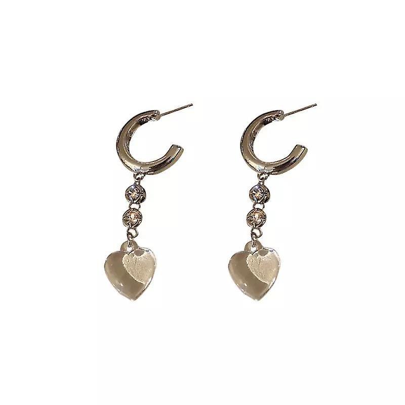 Cute earrings with heart & rhinestones dangling long zircon