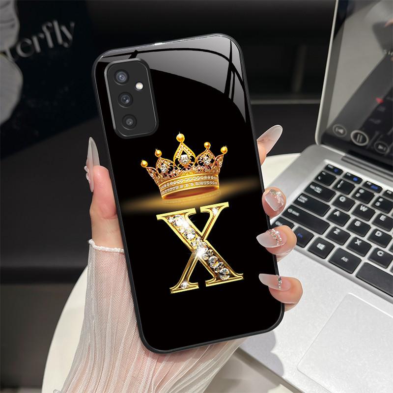 Чехол для Samsung M52 5G Galaxy M14 SM-M526B SM-M146B Чехол для телефона Ударопрочный Модный Инициал Задняя крышка из закаленного стекла