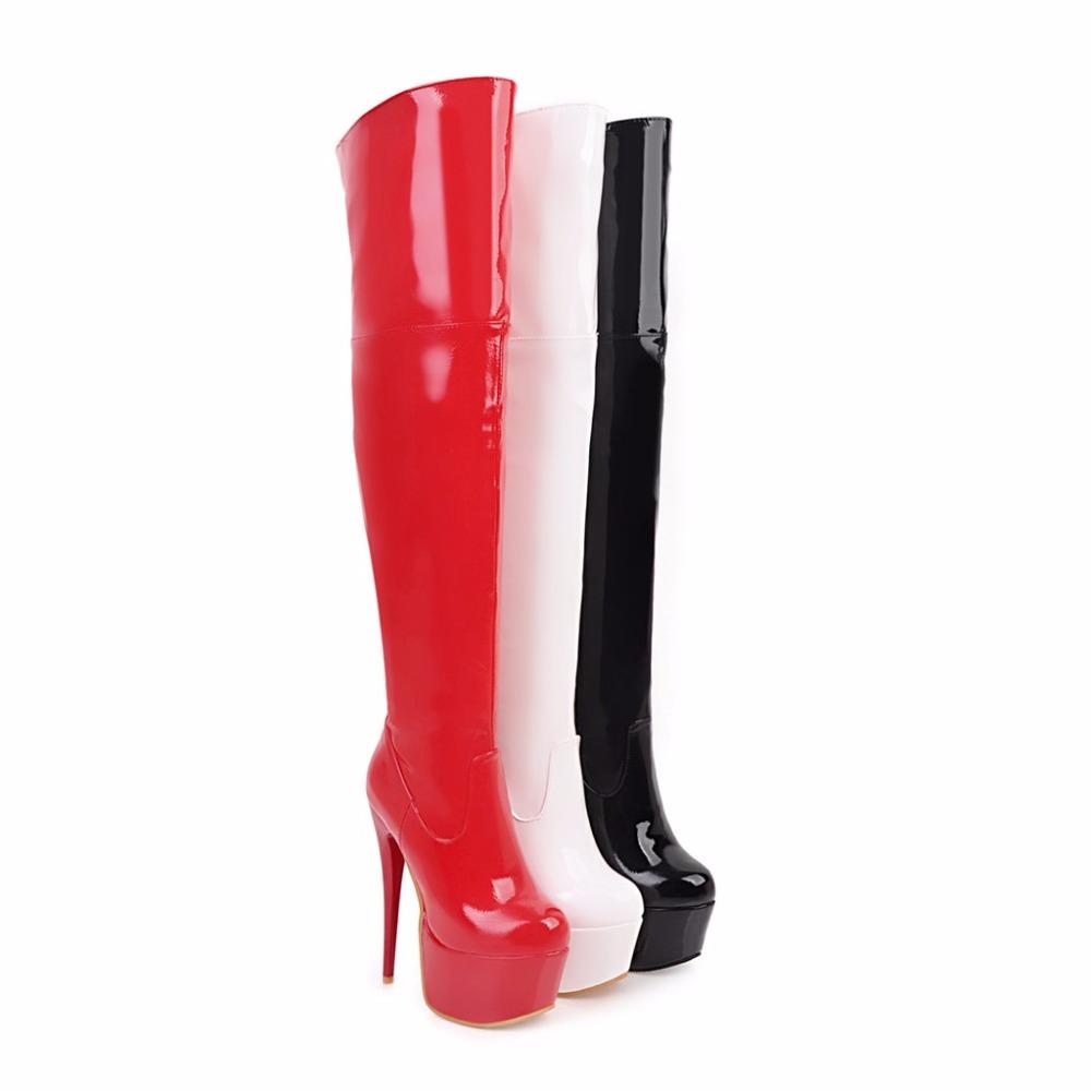 Red Over Knee Boots Women Extreme High Heel Platform Thigh High Boot Sexy Dance Nightclub Party Fetish Shoes Large Size 45 48