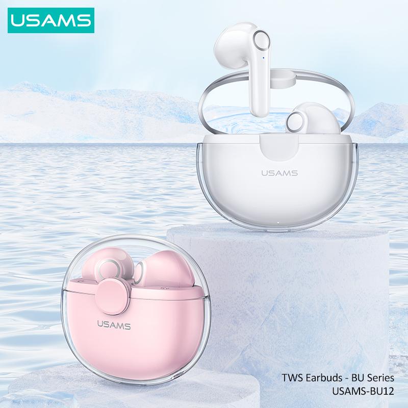 USAMS Bluetooth 5,1 TWS беспроводные наушники с прозрачным корпусом, гарнитура, стерео шумоподавление, бас, сенсорное управление, длительный режим ожидания, 300 мАч