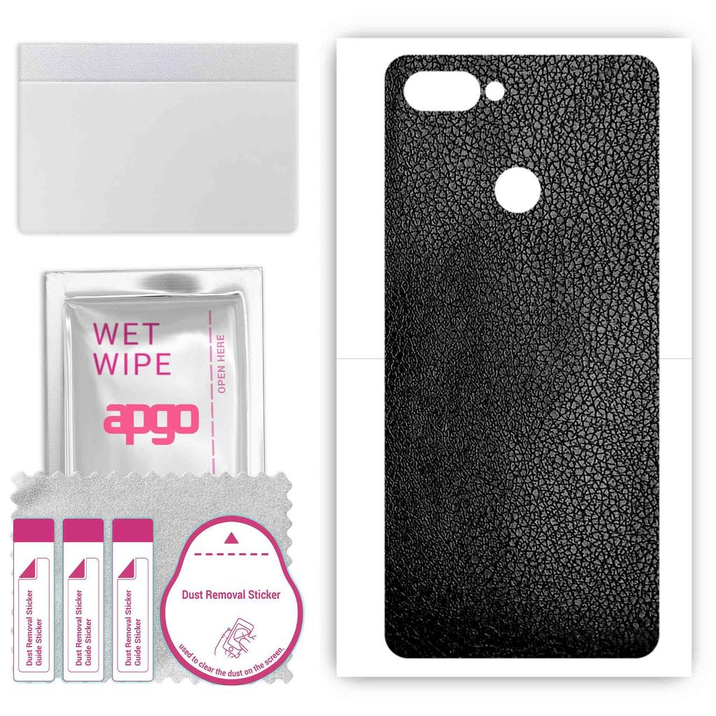 apgo Protective Skin Sticker for the Back Compatible with Realme U1, Wrap Film, Foil, Vinyl - Pattern Black Leather
