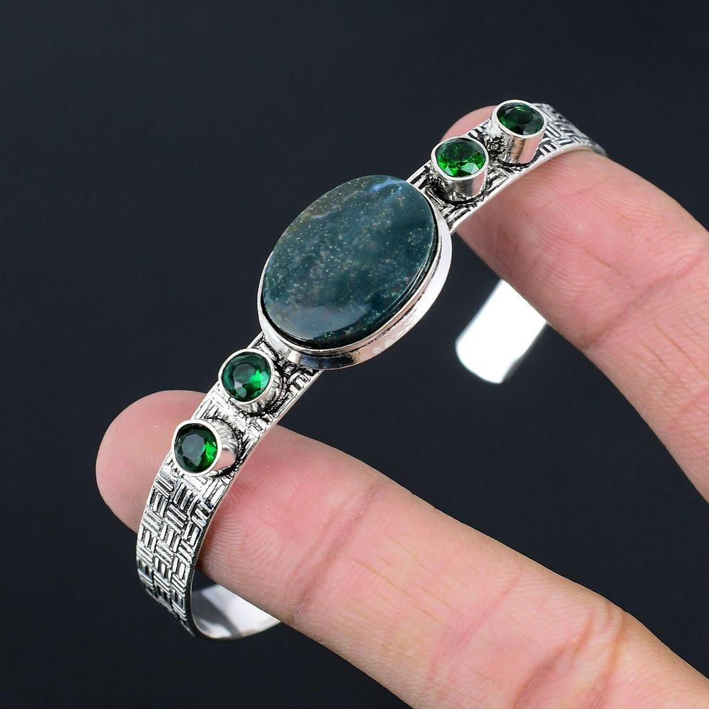 Натуральный камень гелиотроп браслет зеленый регулируемый серебро 925 пробы ювелирные изделия