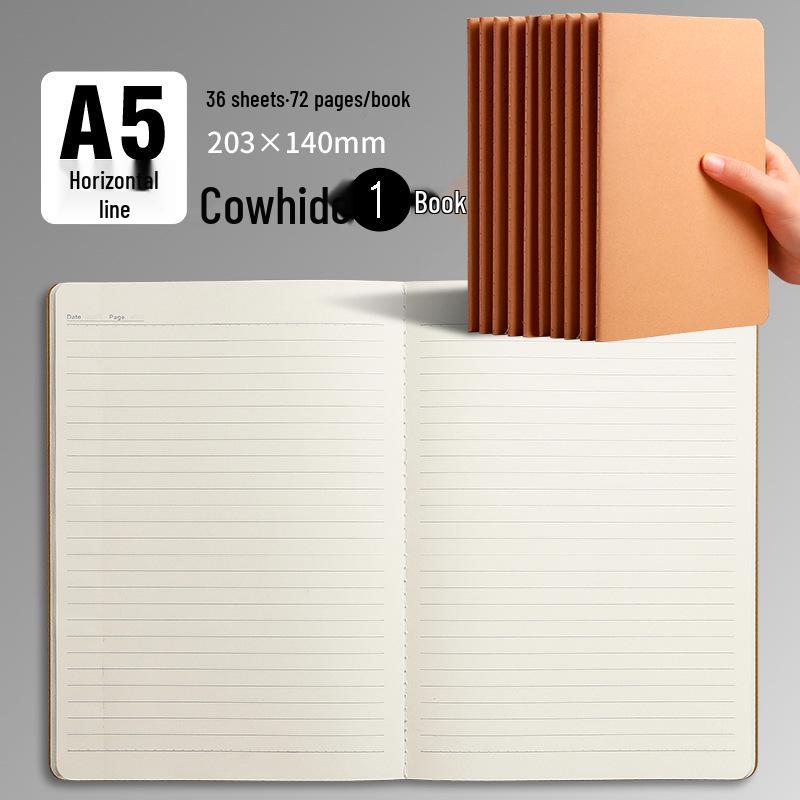 A5/A4 Black Kraft Paper Notebook with Lined, Grid, and Blank Pages - Extra Thick Saddle Stitch Book