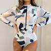 Women's Fashionable One-piece Long Sleeved Zippered Beach Surfing Elastic And  Swimsuit