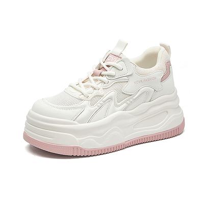 Мода 8,5 см Воздушная сетка Натуральная кожа Платформа Клин Высокий Бренд Летние Женские Сандалии Балетки Массивные Кроссовки Вулканизированные Полые Туфли