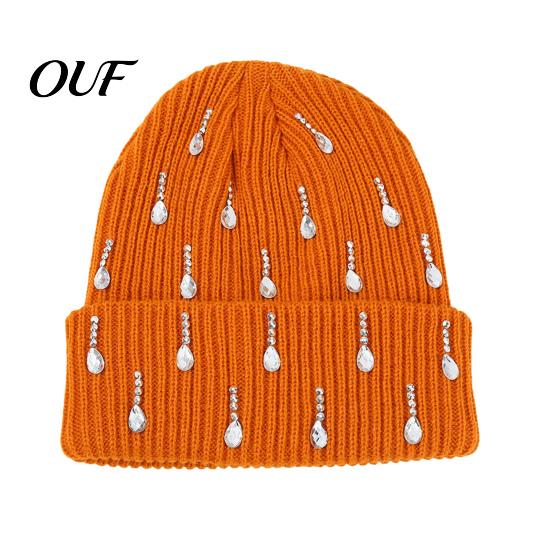 Winter Hat for Women Waterdrop Rhinestone Knit Hat, Bling Stretchy Cuffed Knitted Casual Warm Hats Girls Skull Cap Men Cold Weather Daily Wear