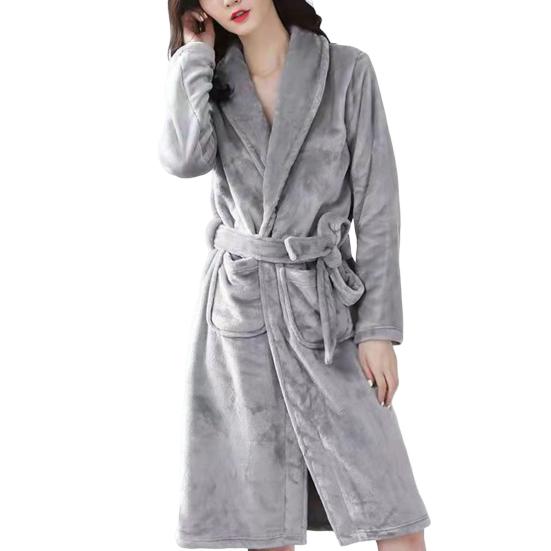 Men Women Plush Fleece Bath Robe Knee-Length Lapel Tie Design Water Absorbent Winter Loungewear Daily Wear Sleepwear