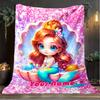 1PC Custom Name Mermaid Shell Fantasy Art outdooor Flannel blankets Patterns Throw Blanket All-Season Soft Gift for Couch, Bed, Camping gifts