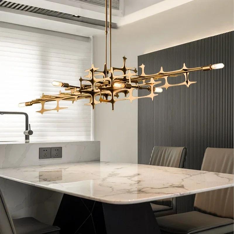 Nordic Light Luxury Restaurante Chandelier Personality Geometric Bar Pendant Light Stainless Steel Kitchen Lsland Hanging Lamp