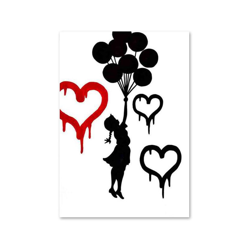 Граффити Бэнкси, красный воздушный шар, плакат, принты, абстрактные фигуры, картина на холсте, настенное искусство, картина для офиса, коридора, домашнего декора