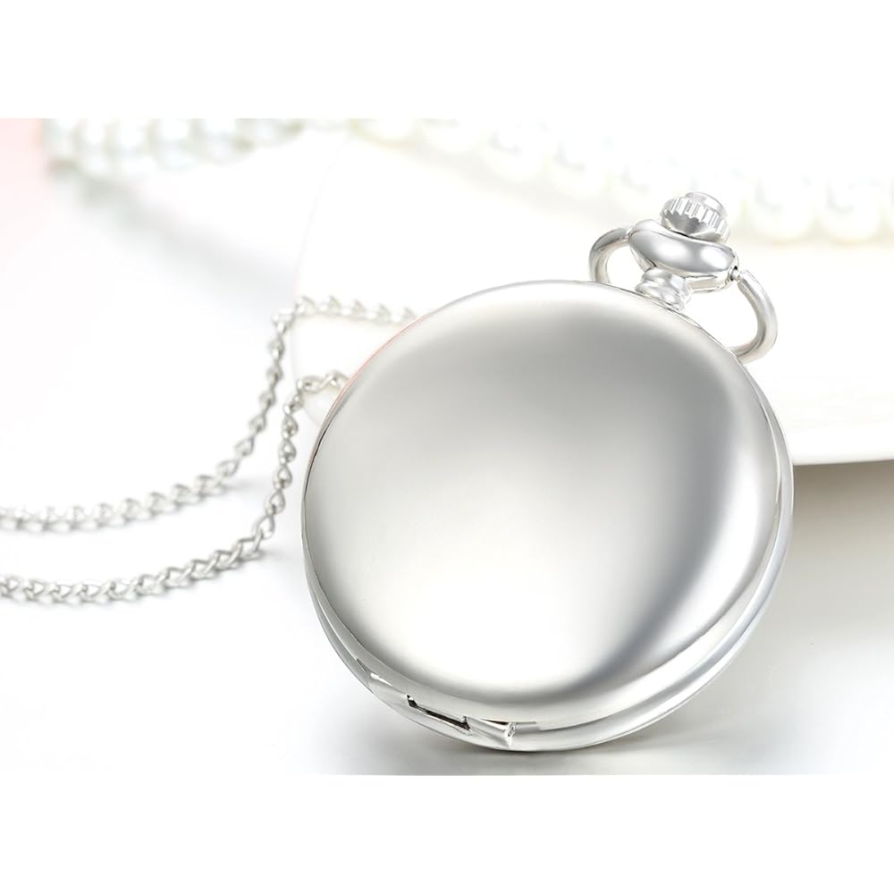 JewelryWe Карманные часы в античном стиле на цепочке, Часы-кулон, Зеркальные, Полный охотничий корпус, Простой серебристый, Сплав, Подарок на День святого Валентина
