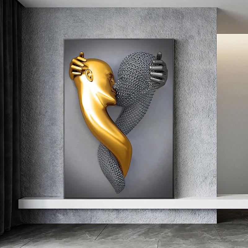 3D Любовь Сердце Серая Металлическая Фигура Статуя Холст Картина Плакаты и принты Современные Настенные Художественные Фотографии для Гостиной Домашний Декор