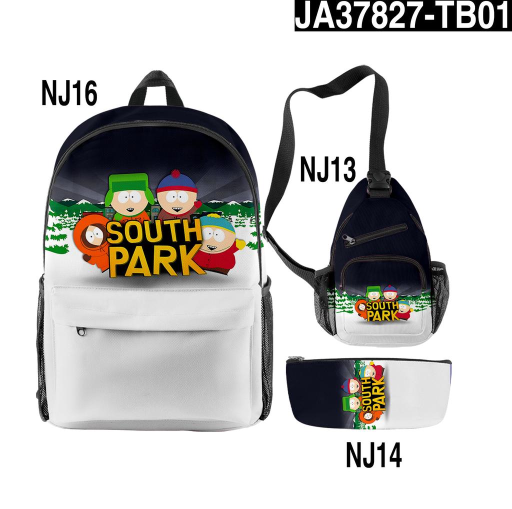 SOUTH PARK Backpack Set for School Boys Girls, Cute 3-Piece Laptop Bookbag with Pencil Case and Crossbody Sling Bag, Water-Resistant Large Capacity