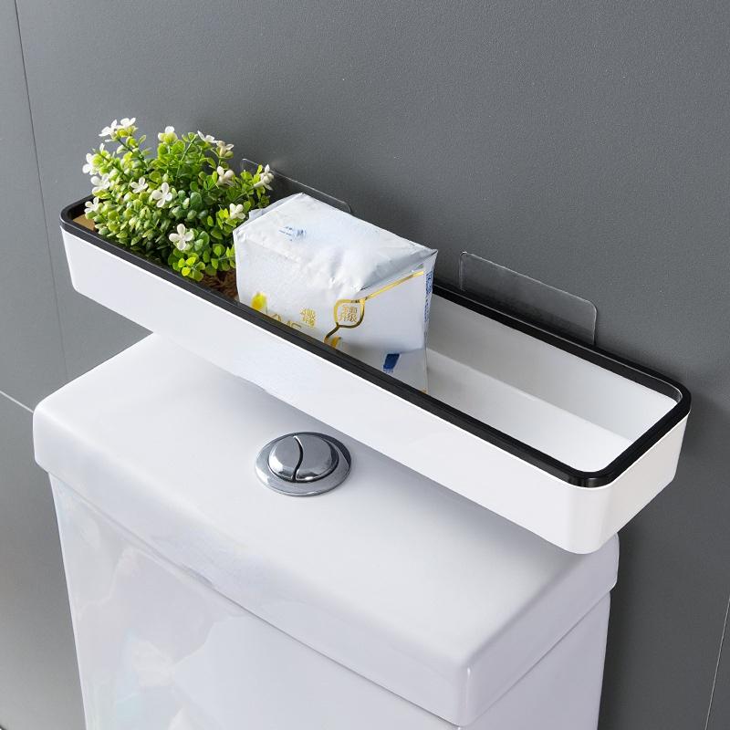 Toilet Bathroom Storage Cabinet Rack Wall Hanging Hole Free Multifunctional Artifact Above Toilet Rack White Shelf Organizer
