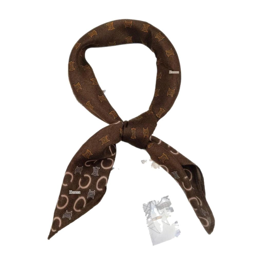 Ретро Шарф из Хлопка и Льна с Шелковым Узором "Елочка": Бархатистое ощущение, Маленький квадрат, Шарф от солнца, Женская бандана и платок.