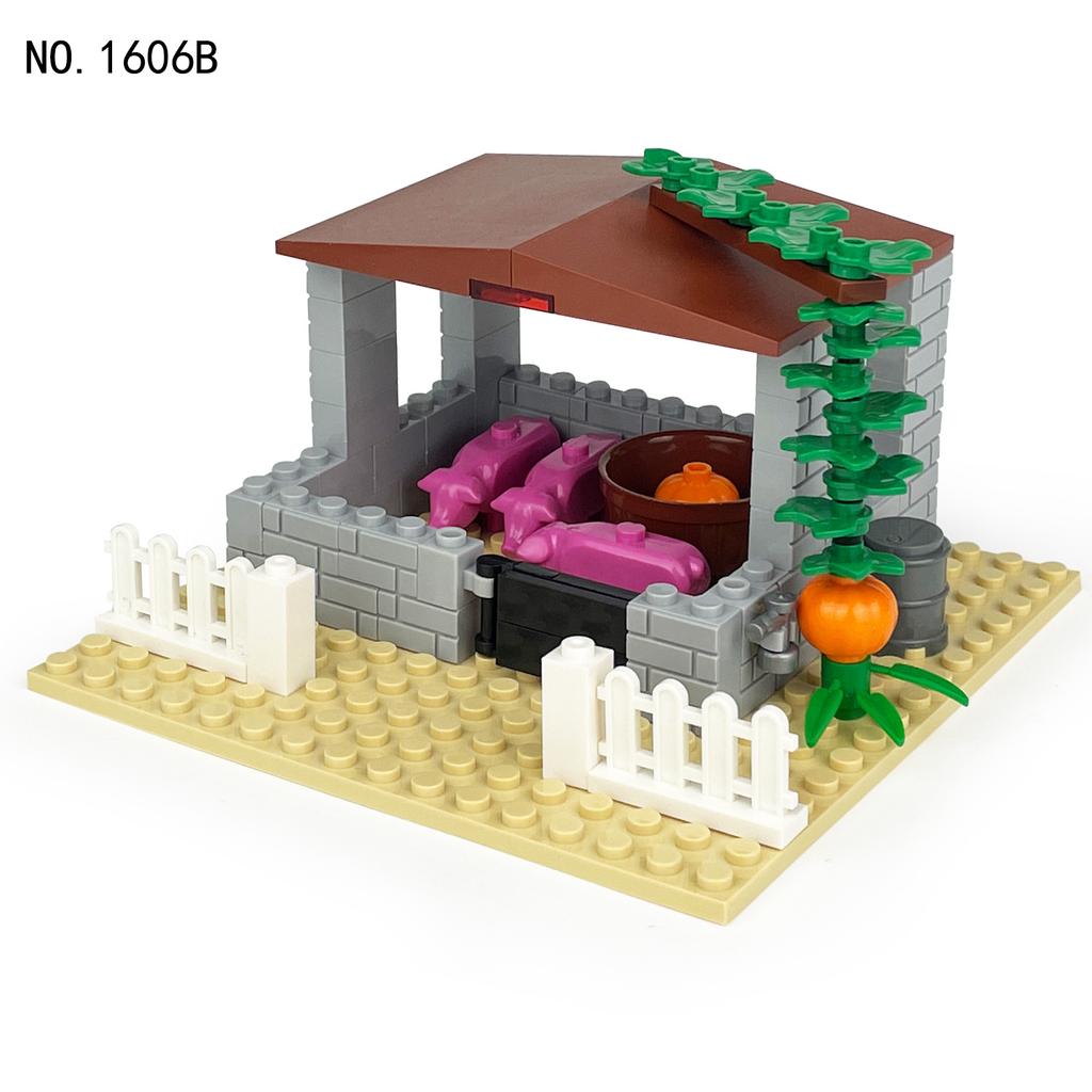 1606B Счастливая свиноферма Счастливая сцена на ферме Сборка аксессуаров Строительные блоки Игрушки