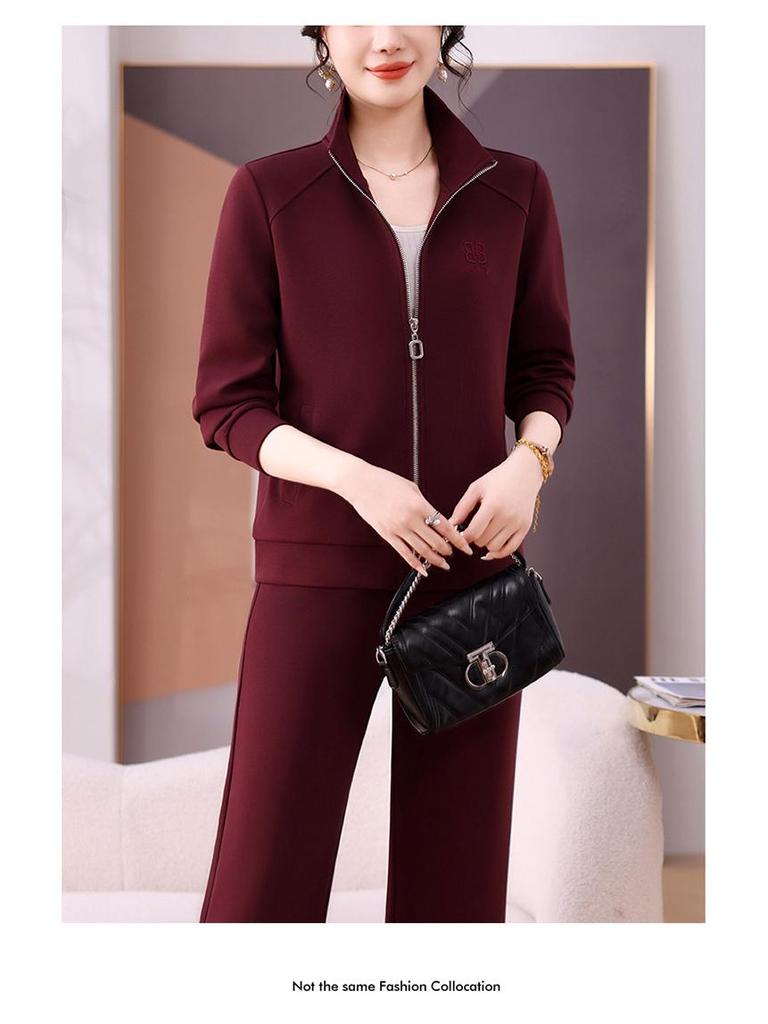 Женский модный костюм-двойка: Куртка с длинным рукавом и брюки широкого кроя для весны и осени