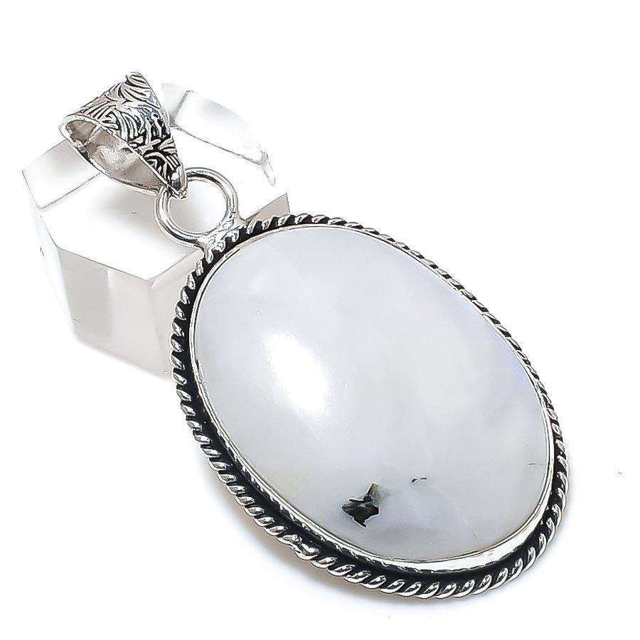 Rainbow Moonstone Gemstone 925 Sterling Silver Jewelry Pendant 2.09" Q5l88