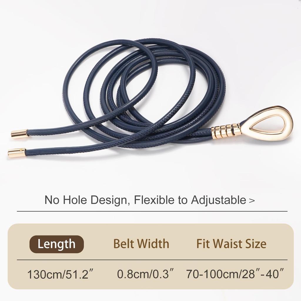 Women Knotted Skinny PU Leather Waist Belt Gold Buckle for Dresses | Thin Rope Belts, Cowgirl Belt, Leather Wrap Belt for Women, Fit Waist 28"-40"
